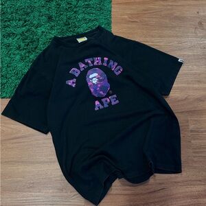 BAPE - Purple Camo Ape Head Logo Black Tee - Size XL - PreOwned -